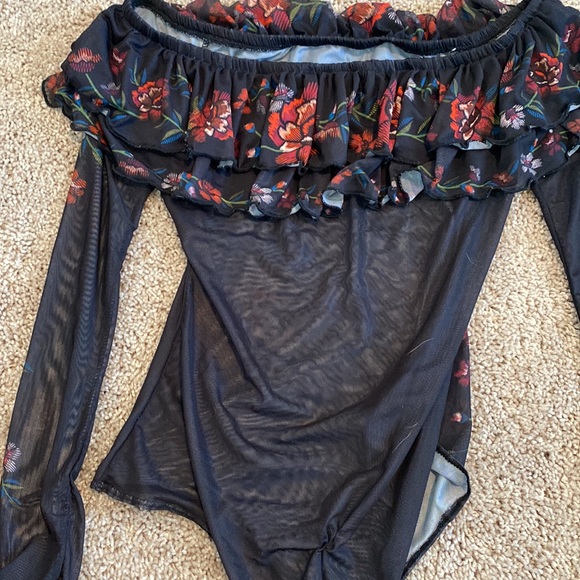 Mesh floral bodysuit navy bluish black - Picture 5 of 5
